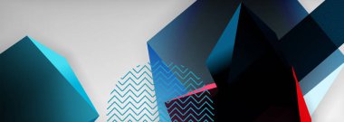 Düşük polyester 3 boyutlu geometrik şekiller, minimum soyut arkaplan. Kapaklar, afişler, el ilanları ve posterler için vektör illüstrasyonları