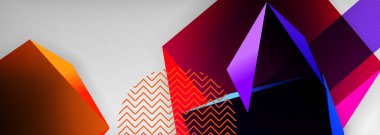 Düşük polyester 3 boyutlu geometrik şekiller, minimum soyut arkaplan. Kapaklar, afişler, el ilanları ve posterler için vektör illüstrasyonları