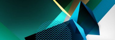 Düşük polyester 3 boyutlu geometrik şekiller, minimum soyut arkaplan. Kapaklar, afişler, el ilanları ve posterler için vektör illüstrasyonları