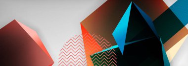 Düşük polyester 3 boyutlu geometrik şekiller, minimum soyut arkaplan. Kapaklar, afişler, el ilanları ve posterler için vektör illüstrasyonları