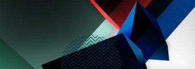 Düşük polyester 3 boyutlu geometrik şekiller, minimum soyut arkaplan. Kapaklar, afişler, el ilanları ve posterler için vektör illüstrasyonları