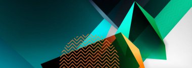 Düşük polyester 3 boyutlu geometrik şekiller, minimum soyut arkaplan. Kapaklar, afişler, el ilanları ve posterler için vektör illüstrasyonları