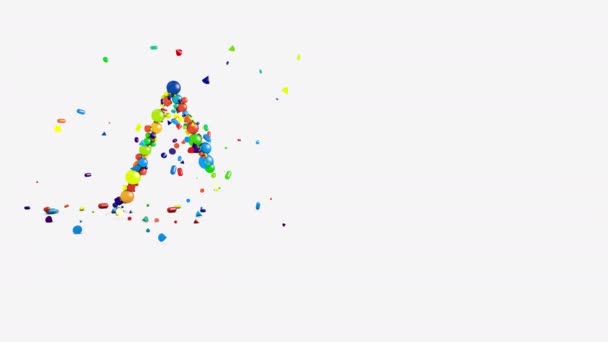 Hareket grafikleri, 4k 3d animasyon. Bir dakika. Oyuncak bloklar, koniler, küreler ve küplerin çeşmesi, popüler kelime inşaatı — Stok video