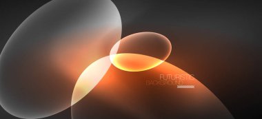 Neon elipsler soyut arkaplanlardır. Karanlıkta parlayan parlak yuvarlak şekiller. Kapaklar, afişler, el ilanları ve posterler ve diğer şeyler için vektör fütüristik çizimler