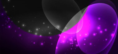 Neon elipsler soyut arkaplanlardır. Karanlıkta parlayan parlak yuvarlak şekiller. Kapaklar, afişler, el ilanları ve posterler ve diğer şeyler için vektör fütüristik çizimler