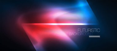 Neon geometrik soyut arkaplan. Karanlıkta parlayan ışık efektli üçgenler. Kapaklar, afişler, el ilanları ve posterler için vektör illüstrasyonuName