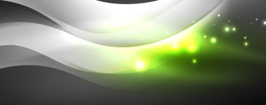 Parlak neon dalgalar, ışık çizgileri soyut arkaplan. Sihirli enerji ve hareket konsepti. Vektör duvar kağıdı şablonu