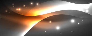 Parlak neon dalgalar, ışık çizgileri soyut arkaplan. Sihirli enerji ve hareket konsepti. Vektör duvar kağıdı şablonu