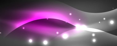 Parlak neon dalgalar, ışık çizgileri soyut arkaplan. Sihirli enerji ve hareket konsepti. Vektör duvar kağıdı şablonu