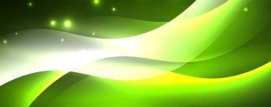 Parlak neon dalgalar, ışık çizgileri soyut arkaplan. Sihirli enerji ve hareket konsepti. Vektör duvar kağıdı şablonu