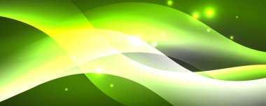 Parlak neon dalgalar, ışık çizgileri soyut arkaplan. Sihirli enerji ve hareket konsepti. Vektör duvar kağıdı şablonu