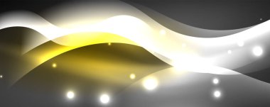 Parlak neon dalgalar, ışık çizgileri soyut arkaplan. Sihirli enerji ve hareket konsepti. Vektör duvar kağıdı şablonu