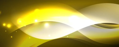 Parlak neon dalgalar, ışık çizgileri soyut arkaplan. Sihirli enerji ve hareket konsepti. Vektör duvar kağıdı şablonu