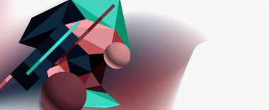 Moda 3d geometrik kompozisyon, iş veya teknoloji sunumu için tasarım şablonu, İnternet posteri veya web broşürü kapağı