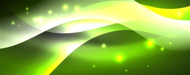 Parlak neon dalgalar, ışık çizgileri soyut arkaplan. Sihirli enerji ve hareket konsepti. Vektör duvar kağıdı şablonu