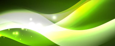 Parlak neon dalgalar, ışık çizgileri soyut arkaplan. Sihirli enerji ve hareket konsepti. Vektör duvar kağıdı şablonu