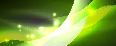 Parlak neon dalgalar, ışık çizgileri soyut arkaplan. Sihirli enerji ve hareket konsepti. Vektör duvar kağıdı şablonu