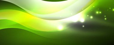 Parlak neon dalgalar, ışık çizgileri soyut arkaplan. Sihirli enerji ve hareket konsepti. Vektör duvar kağıdı şablonu