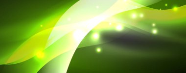 Parlak neon dalgalar, ışık çizgileri soyut arkaplan. Sihirli enerji ve hareket konsepti. Vektör duvar kağıdı şablonu