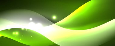 Parlak neon dalgalar, ışık çizgileri soyut arkaplan. Sihirli enerji ve hareket konsepti. Vektör duvar kağıdı şablonu