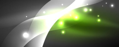 Parlak neon dalgalar, ışık çizgileri soyut arkaplan. Sihirli enerji ve hareket konsepti. Vektör duvar kağıdı şablonu