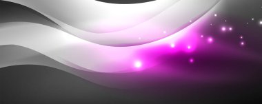 Parlak neon dalgalar, ışık çizgileri soyut arkaplan. Sihirli enerji ve hareket konsepti. Vektör duvar kağıdı şablonu