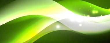 Parlak neon dalgalar, ışık çizgileri soyut arkaplan. Sihirli enerji ve hareket konsepti. Vektör duvar kağıdı şablonu