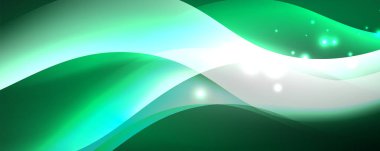 Parlak neon dalgalar, ışık çizgileri soyut arkaplan. Sihirli enerji ve hareket konsepti. Vektör duvar kağıdı şablonu