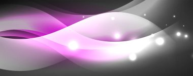 Parlak neon dalgalar, ışık çizgileri soyut arkaplan. Sihirli enerji ve hareket konsepti. Vektör duvar kağıdı şablonu