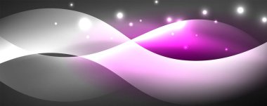 Parlak neon dalgalar, ışık çizgileri soyut arkaplan. Sihirli enerji ve hareket konsepti. Vektör duvar kağıdı şablonu