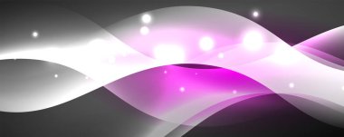 Parlak neon dalgalar, ışık çizgileri soyut arkaplan. Sihirli enerji ve hareket konsepti. Vektör duvar kağıdı şablonu