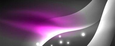 Parlak neon dalgalar, ışık çizgileri soyut arkaplan. Sihirli enerji ve hareket konsepti. Vektör duvar kağıdı şablonu