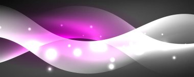 Parlak neon dalgalar, ışık çizgileri soyut arkaplan. Sihirli enerji ve hareket konsepti. Vektör duvar kağıdı şablonu