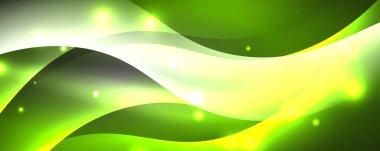 Parlak neon dalgalar, ışık çizgileri soyut arkaplan. Sihirli enerji ve hareket konsepti. Vektör duvar kağıdı şablonu