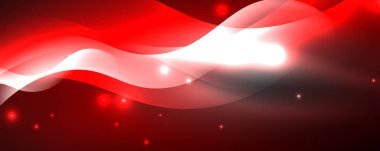 Parlak neon dalgalar, ışık çizgileri soyut arkaplan. Sihirli enerji ve hareket konsepti. Vektör duvar kağıdı şablonu