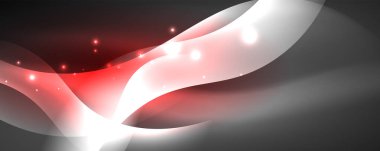 Parlak neon dalgalar, ışık çizgileri soyut arkaplan. Sihirli enerji ve hareket konsepti. Vektör duvar kağıdı şablonu