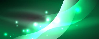 Parlak neon dalgalar, ışık çizgileri soyut arkaplan. Sihirli enerji ve hareket konsepti. Vektör duvar kağıdı şablonu