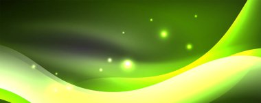 Parlak neon dalgalar, ışık çizgileri soyut arkaplan. Sihirli enerji ve hareket konsepti. Vektör duvar kağıdı şablonu