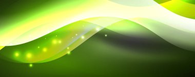 Parlak neon dalgalar, ışık çizgileri soyut arkaplan. Sihirli enerji ve hareket konsepti. Vektör duvar kağıdı şablonu