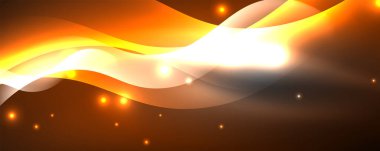 Parlak neon dalgalar, ışık çizgileri soyut arkaplan. Sihirli enerji ve hareket konsepti. Vektör duvar kağıdı şablonu