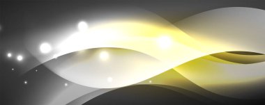 Parlak neon dalgalar, ışık çizgileri soyut arkaplan. Sihirli enerji ve hareket konsepti. Vektör duvar kağıdı şablonu