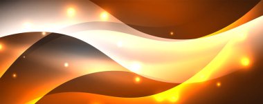 Parlak neon dalgalar, ışık çizgileri soyut arkaplan. Sihirli enerji ve hareket konsepti. Vektör duvar kağıdı şablonu