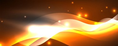 Parlak neon dalgalar, ışık çizgileri soyut arkaplan. Sihirli enerji ve hareket konsepti. Vektör duvar kağıdı şablonu