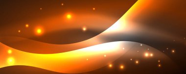 Parlak neon dalgalar, ışık çizgileri soyut arkaplan. Sihirli enerji ve hareket konsepti. Vektör duvar kağıdı şablonu