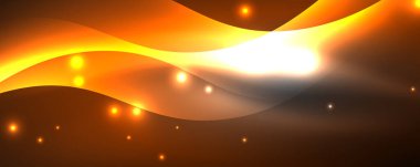 Parlak neon dalgalar, ışık çizgileri soyut arkaplan. Sihirli enerji ve hareket konsepti. Vektör duvar kağıdı şablonu