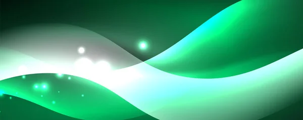 Brillante onda de neón brillante, líneas de luz fondo abstracto. Concepto de energía mágica y movimiento. Plantilla de papel pintado vectorial — Archivo Imágenes Vectoriales