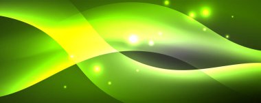 Parlak neon dalgalar, ışık çizgileri soyut arkaplan. Sihirli enerji ve hareket konsepti. Vektör duvar kağıdı şablonu