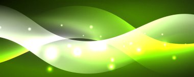 Parlak neon dalgalar, ışık çizgileri soyut arkaplan. Sihirli enerji ve hareket konsepti. Vektör duvar kağıdı şablonu