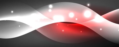 Parlak neon dalgalar, ışık çizgileri soyut arkaplan. Sihirli enerji ve hareket konsepti. Vektör duvar kağıdı şablonu