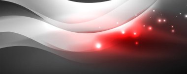 Parlak neon dalgalar, ışık çizgileri soyut arkaplan. Sihirli enerji ve hareket konsepti. Vektör duvar kağıdı şablonu